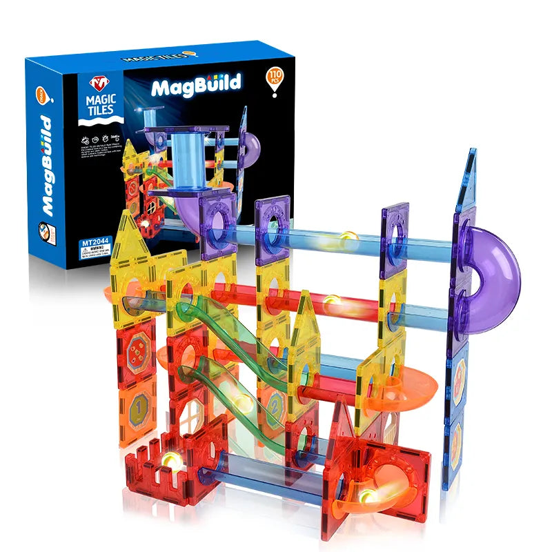 Puzzle toy magnet block set with 110 transparent luminous pipes