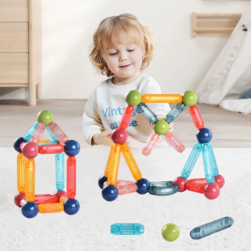 MagBuild 66pcs Magnetic Sticks and Balls Set, Magnetic Rods and Balls Toy