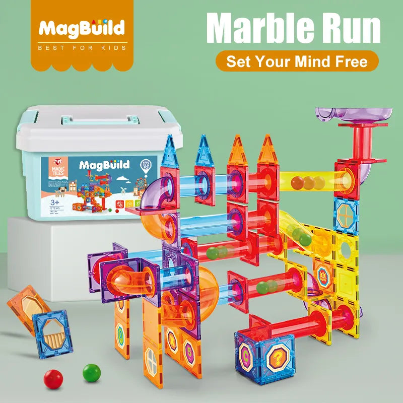 172PCS Magnetic marble run Educational Toys Ball run Race track blocks
