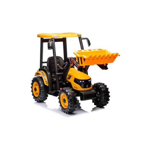 24V Kids Ride on Tractors with Parent Remote Control, Pedal Tractors with Working Loader and Backhoe Digger, Kids' Ride on Car Toys 24V Battery Powered Electric Vehicles with Trailer, Digger (Yellow)