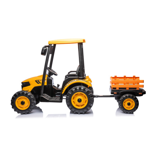 24V Kids Ride on Tractors with Parent Remote Control, Pedal Tractors with Working Loader and Backhoe Digger, Kids' Ride on Car Toys 24V Battery Powered Electric Vehicles with Trailer, Digger (Yellow)