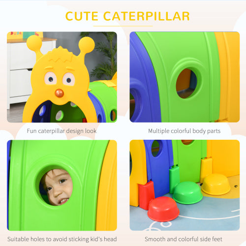 Qaba Caterpillar Tunnel for Kids, Outdoor Indoor Climb and Crawl Through, Play Equipment for Toddler 3-6, 4 Sections, for Daycare, Preschool, Playground, Multicolor