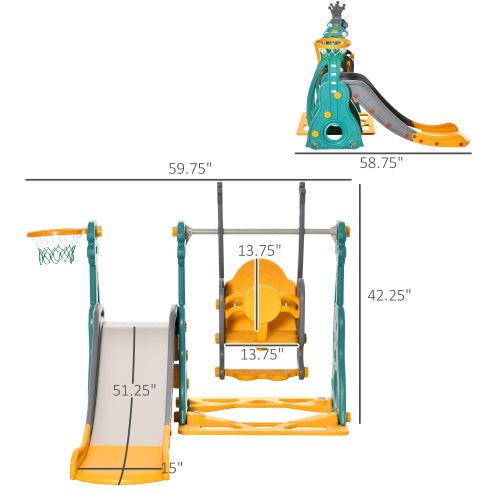 Qaba 3 in 1 Toddler Swing and Slide Set, Kids Slide with Climber, Ultra-Safety, Basketball Hood, Baby Playground Set, Fun Indoor/Outdoor Playset Exercise Toy for Ages 1.5-3