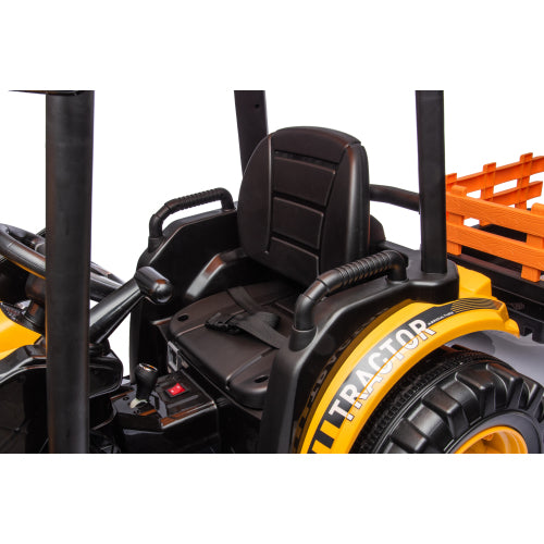 24V Kids Ride on Tractors with Parent Remote Control, Pedal Tractors with Working Loader and Backhoe Digger, Kids' Ride on Car Toys 24V Battery Powered Electric Vehicles with Trailer, Digger (Yellow)