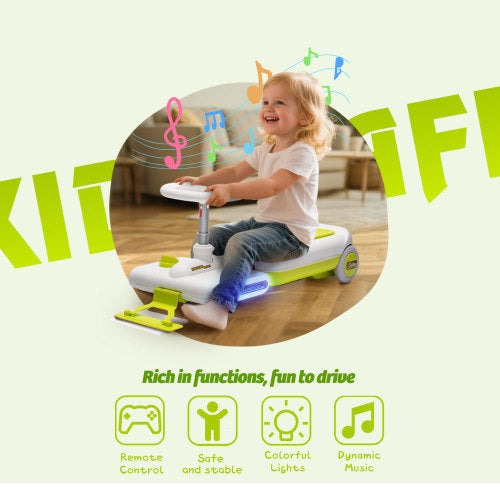 12V Cleaning Go Kart For Kids,55W Motor,Front with mop for cleaning,Length can extended by 6cm,Built in music and lighting functions,Provide a speed of 1.86-2.49MPH for kids aged 3-6 years old.