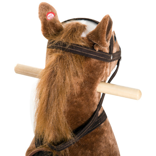 Qaba Kids Plush Toy Rocking Horse Pony Toddler Ride on Animal for Girls Pink Birthday Gifts with Realistic Sounds, Brown